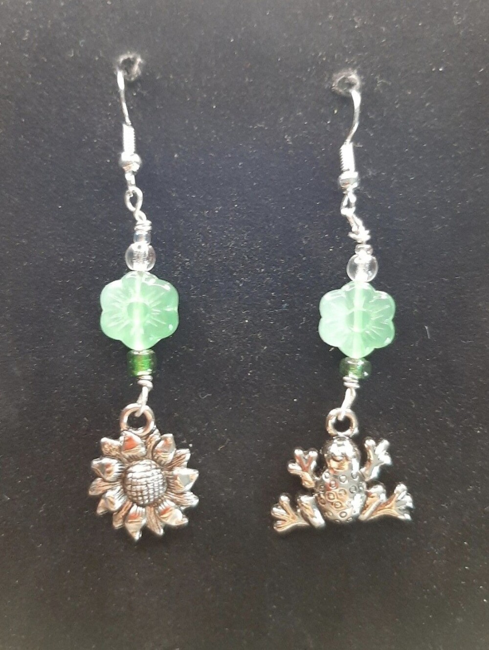 Sunflower and frog earrings new 2.5" drop